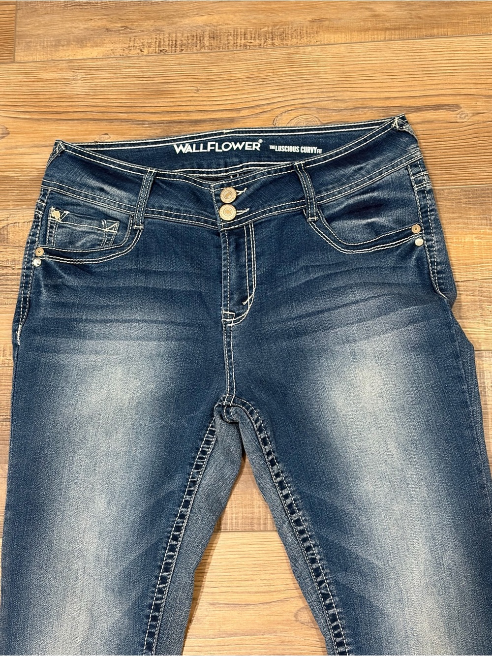 Wallflower Dark Blue Bootcut Jeans with Faded Front contract stitching - Picture 5 of 15